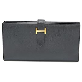 Hermès-Portefeuille Long Soufflé Bearn Epsom Hermes Noir Or-Noir
