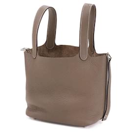 Hermès-Sac à main en cuir Hermes Picotin Lock PM-Gris