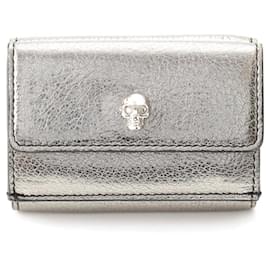 Alexander Mcqueen-Alexander McQueen Leather Compact Wallet-Silvery,Metallic