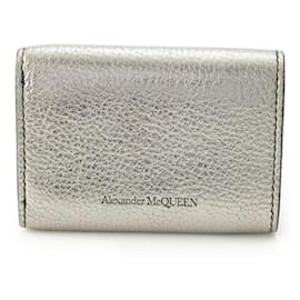 Alexander Mcqueen-Alexander McQueen Leather Compact Wallet-Silvery,Metallic