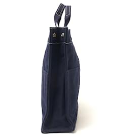 Hermès-Sac à main Deauville en toile et cuir Hermes-Bleu