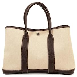 Hermès-Sac à main en toile et cuir Hermes Garden Party TPM-Marron,Beige