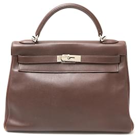 Hermès-Sac à main Hermes Kelly 32 2WAY Havana Argent-Marron