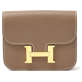 Hermès-Portefeuille Slim Constance Hermes Greige Or-Doré,Métallisé