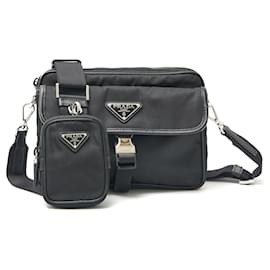 Prada-Prada Re-Nylon Saffiano Leather Crossbody Bag-Black