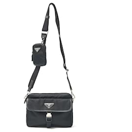 Prada-Prada Re-Nylon Saffiano Leather Crossbody Bag-Black