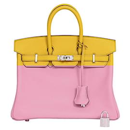 Hermès-Sac à main Hermes Birkin 25 en cuir Swift-Jaune