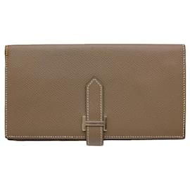 Hermès-Portefeuille long en cuir Hermes Bearn Souffle-Marron