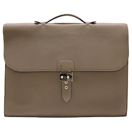 Hermès-Hermes Togo Leather Business Briefcase-Brown