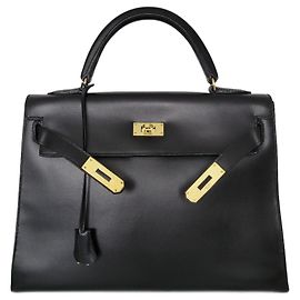 Hermès Kelly Sellier 32 Black Box Leather Handbag Black