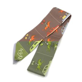 Hermès-Hermes Twilly Parade Silk Stole-Brown,Orange