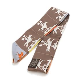 Hermès-Hermes Twilly Parade Silk Stole-Brown,Orange