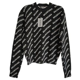 PULL ROND BALENCIAGA AVEC LOGO EN NOIR/BLANC. Noir Blanc