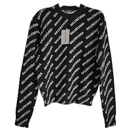 Balenciaga-BALENCIAGA CREWNECK PULLOVER WITH LOGO IN BLACK/WHITE.-Black,White
