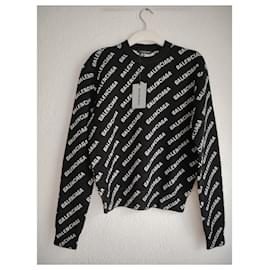 Balenciaga-BALENCIAGA CREWNECK PULLOVER WITH LOGO IN BLACK/WHITE.-Black,White