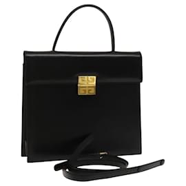 Givenchy-GIVENCHY Hand Bag Leather 2way Black Gold Auth 121947-Black,Golden
