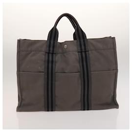 Hermès-HERMES Fourre Tout MM Sac à Main Toile 5Set Gris Rouge Kaki Auth ti3048-Marron,Rouge,Kaki