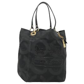 Borsa Tote Coach in tela nera e oro Auth bs24943 Nero D'oro