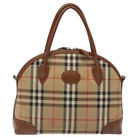 Autre Marque-Burberrys Nova Check Hand Bag Canvas Beige Auth BA1647-Beige