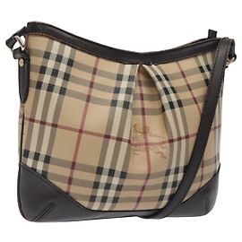 Borsa a spalla Burberry Nova Check PVC Beige Oro Auth 118306 Beige D'oro