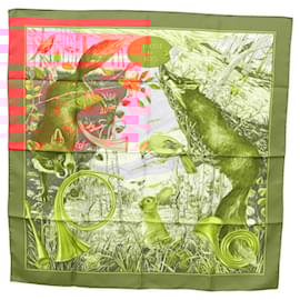 Hermès-HERMES Carre 90 Scarf ""CHASSE AU BOIS "" Silk Red Auth hk2455-Red
