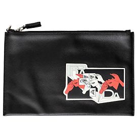 Prada Saffiano Comic Patch Tasche Schwarz