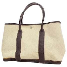 Hermès-Sac Tote Hermes Jardin PM Toile H-Marron