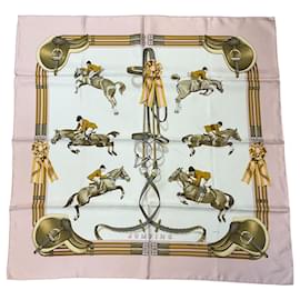 Hermès-Hermes Light Pink Jumping Print Square Silk Twill Scarf-Pink