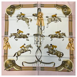 Hermès-Hermes Light Pink Jumping Print Square Silk Twill Scarf-Pink