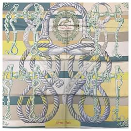Hermès-Hermes Lime Green / Yellow Della Cavalleria Print Square Silk Twill Scarf-Multiple colors