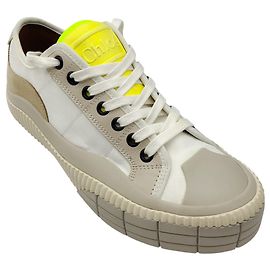 Chloé Sneakers in pelle con dettagli in suede beige e giallo neon Beige
