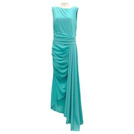 Autre Marque-Talbot Runhof Aqua Gathered Sleeveless Crepe Gown / Formal Dress-Blue