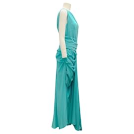 Autre Marque-Talbot Runhof Aqua Gathered Sleeveless Crepe Gown / Formal Dress-Blue