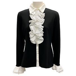 Anne Fontaine Black / White Ruffled Cotton Patsy Blouse Black