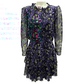 Autre Marque-Saloni Navy Multi Flori Midnight Dress-Navy blue