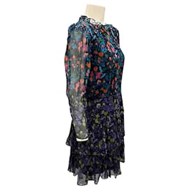 Autre Marque-Saloni Navy Multi Flori Midnight Dress-Navy blue
