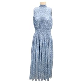 Autre Marque-Monique Lhuillier Light Blue / White Floral Midi Dress-Blue