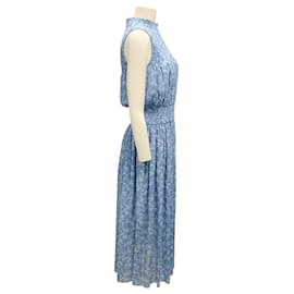 Autre Marque-Monique Lhuillier Light Blue / White Floral Midi Dress-Blue