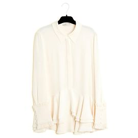 Erdem 2016 Top FR40 Ecru Seidencrepe Rüschen Bluse UK12 US10 Pristine Roh