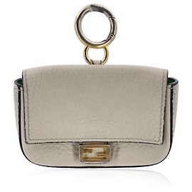 Fendi Beige Light Grey Leather Nano Baguette Bag Charm Grey