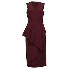 Alexander Mcqueen- Alexander Mcqueen Peplum Midi Dress in Burgundy Rayon-Red,Dark red