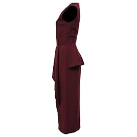 Alexander Mcqueen- Alexander Mcqueen Peplum Midi Dress in Burgundy Rayon-Red,Dark red