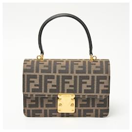 Fendi-Sac à bandoulière en toile Zucca en cuir Fendi-Marron