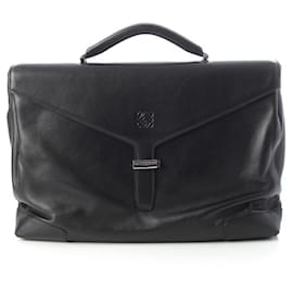 Loewe-Loewe Anagram Leather Briefcase Black-Black