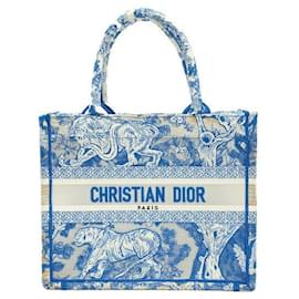 Dior-Dior Book Tote Canvas Handbag Medium Blue-Blue