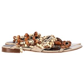 Oscar de la Renta Corinne Embellished Strappy Flat Sandals in Multicolor Leather Multiple colors