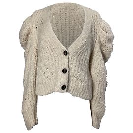 Ulla Johnson Strickjacke mit Bischofärmeln aus cremefarbener Wolle Weiß Roh