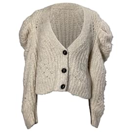 Ulla Johnson-Ulla Johnson Knitted Bishop Sleeve Cardigan in Cream Wool-White,Cream