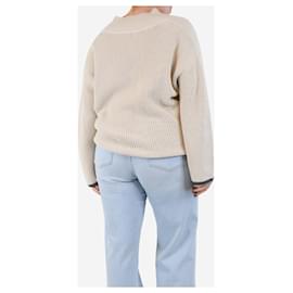 Brunello Cucinelli-Neutral ribbed v-neck jumper - size-Other