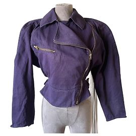 Alaïa Denim Bomber Jacket Purple Cotton Size 38 Purple Dark purple